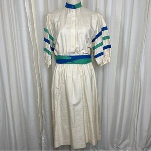 Vintage Louis Feraud high neck belted midi dress
